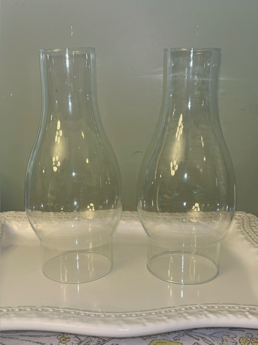 Clear Glass Hurricane Lamp Shade/Chimney- Set of 2